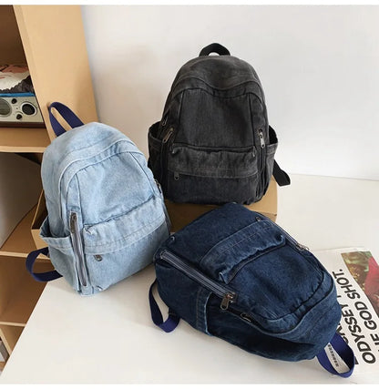 Large Capacity Denim Backpack Custom Embroidered Name Boys Girls Travel Backpack Personalized Daily Rucksack with Any Names