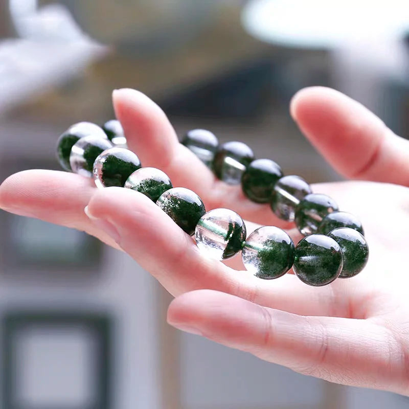 Fashion Green Ghost Stone Mental Healing Yoga Meditation Buddha Bead Charm Bracelet Natural Crystal Women Jewelry Accessories