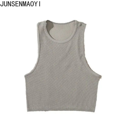DIY Print Customize Sleeveless Vest Women's Summer High Waist Short Crop Top Fitness Running Yoga Clothes Slim Fast Dry Clothes grey