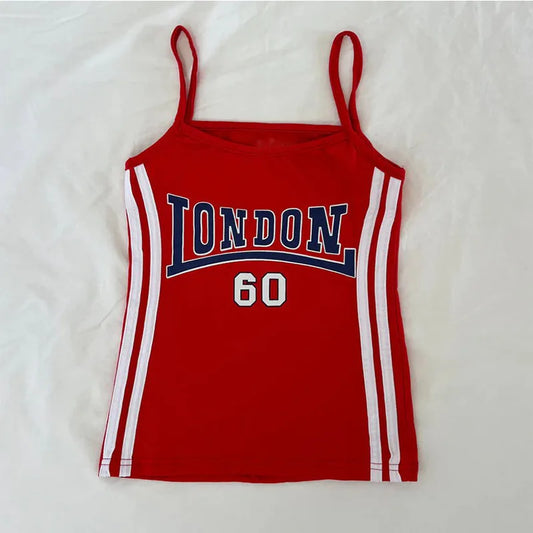 LONDON Graphic Camis 2024 New Punk Woman Streetwear Y2k Sexy Red Summer Womens Tank Tops Sleeveless Vest Crop Top Seamless Tees 1031