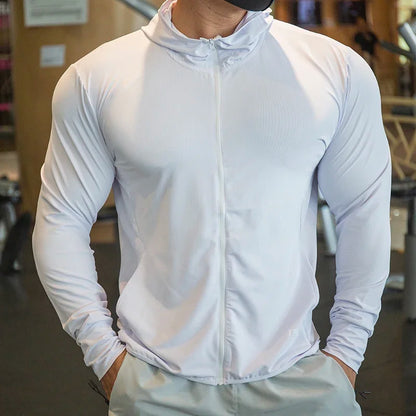 2023 new Men's Jacket Zip Hoodie Long Sleeve T-shirts Gym Sports Clothing Running Male Coat Jackets For Men Hooded Sweatshirts P102-2 white