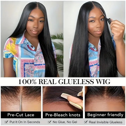 Bone Straight 13x4 Lace Frontal Wig For Women 5x5 Glueless Invisi-Drawstring Black Human Hair Wigs 360 Full Lace Wig Human Hair - Badiee Stylez