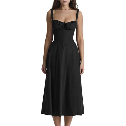 Comfortable Midi Dress for Women Sleeveless Party Dress Elegant Lace-up Bandeau Dress with Corset Design Side Split Hem Women's Badiee Stylez