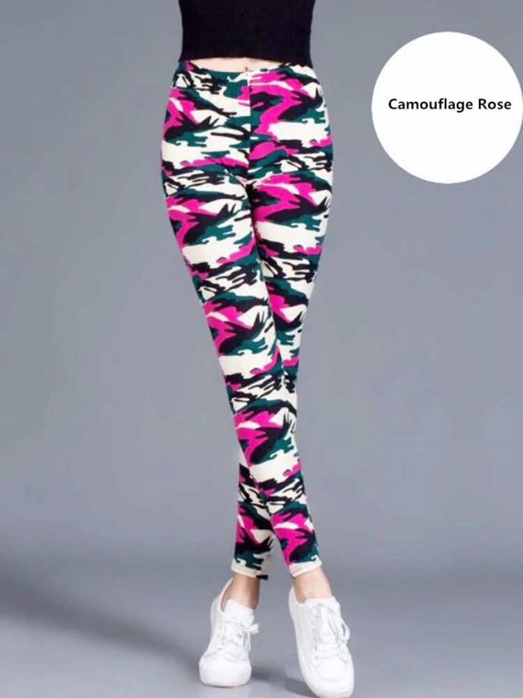 Women Fashion Camouflage Leggings Sexy Print Femme Push Up Pants Casual Camo Sport Workout Fitness Legging Camouflage Rose