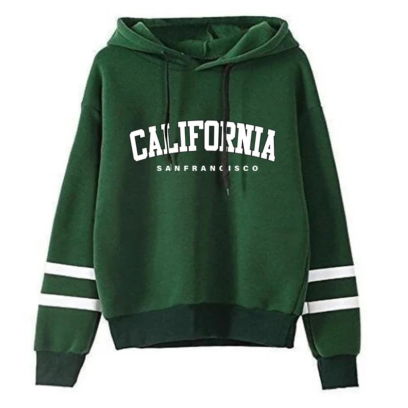 California Womens Tracksuit Casual Stripe Versatile Hooded Sweatshirt or Pants or Suit Simplicity Hot Sales Street Outfits S-3XL GreenTop