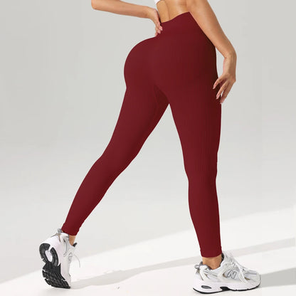 Women Sports Leggings Seamless Yoga Pants w/Tummy Control Sportswear Woman Gym Leggings Women's Trousers Fitness Female Clothing Claret