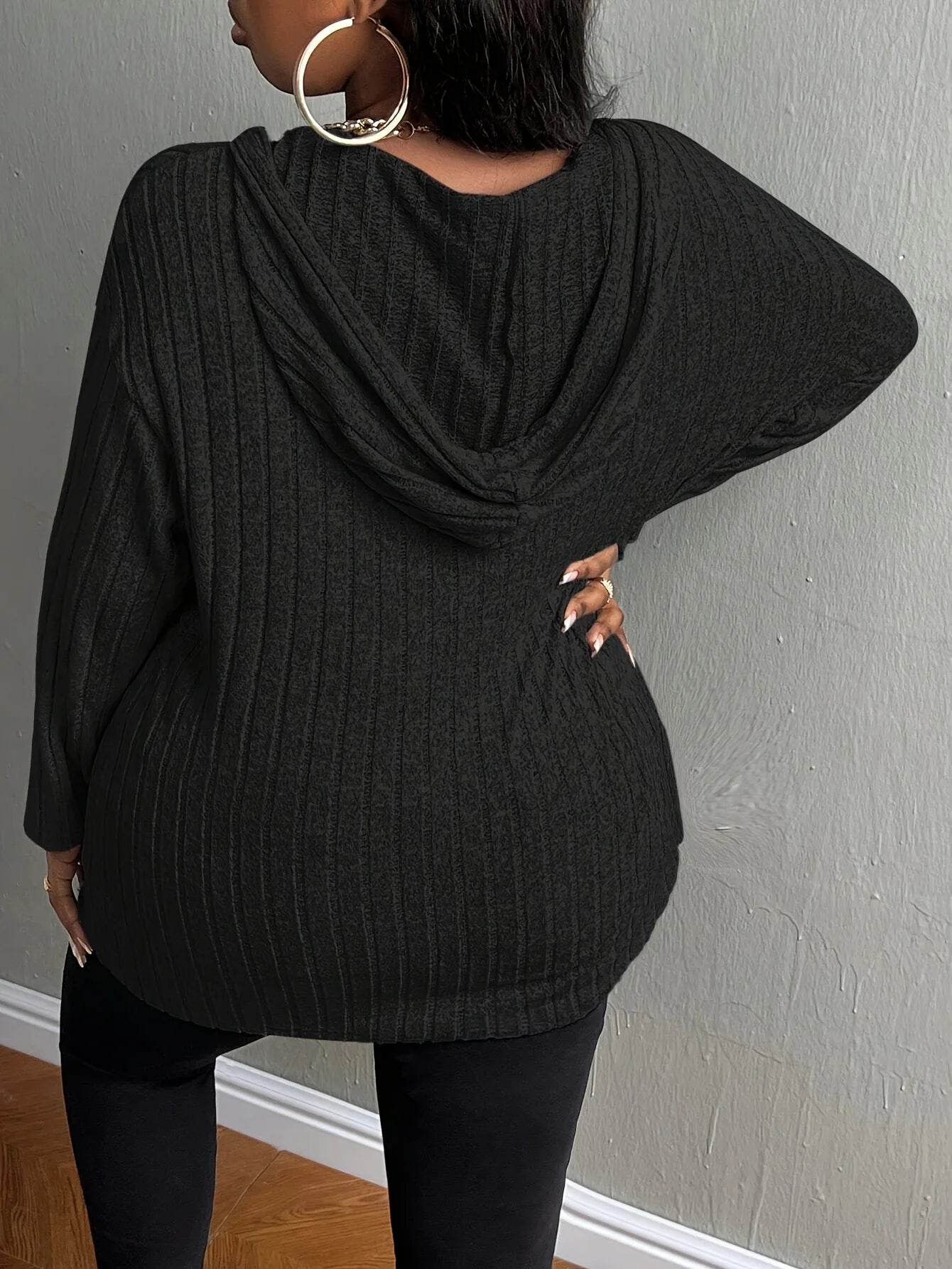 Plus size European and American cross-border autumn and winter new casual solid color half zipper hooded sweatshirt