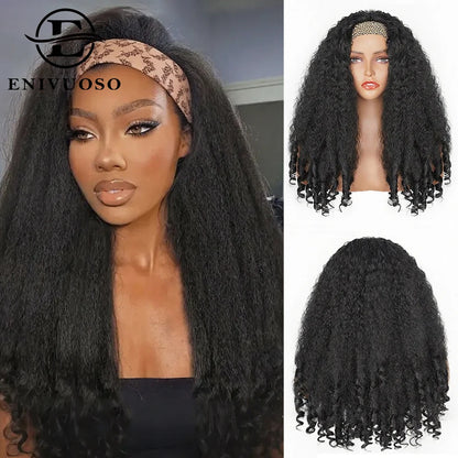 Afro Kinky Straight V Part Wigs with Bouncy Curls Short Synthetic Glueless Wigs for Black Women No Leave Out Clip in Half Wigs Badiee Stylez