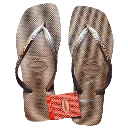 2025 Summer New Women's Square Toe Rubber Flip Flops Outdoor Beach Sandals Luxury Casual Slippers Size 35-42 Women's Shoes Alluvial Gold-M