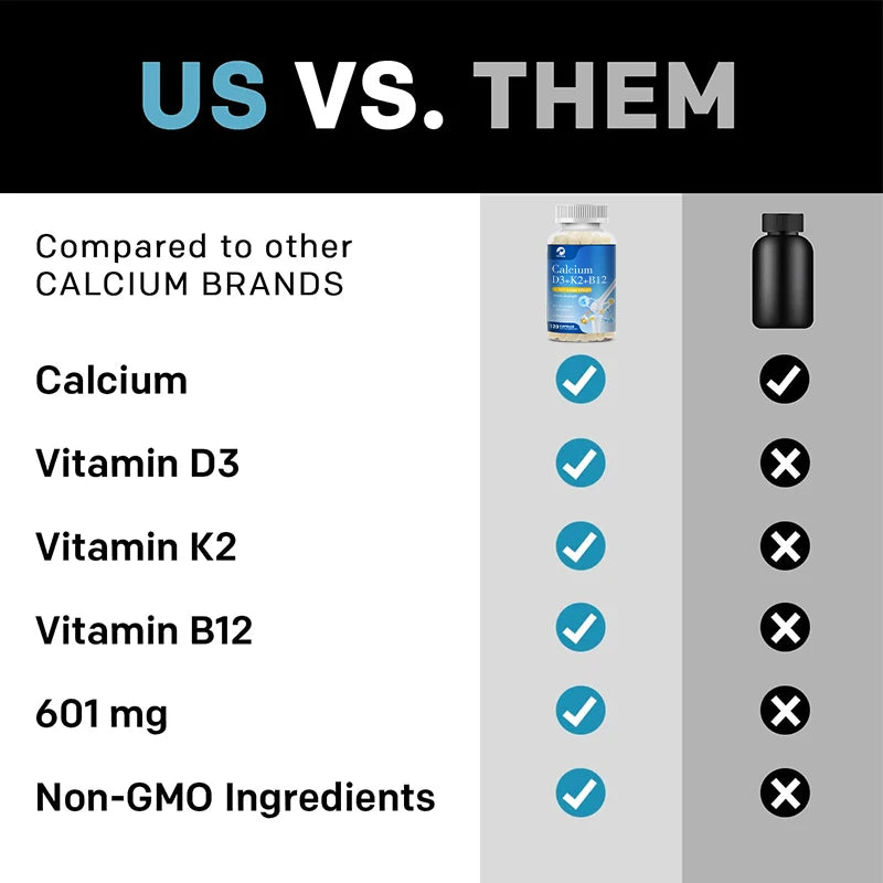 Kexinsh Vitamin D3K2 Capsules Vb12 Calcium Support Calcium Absorption Bone Teeth Heart Brain Health Joints Immune Function