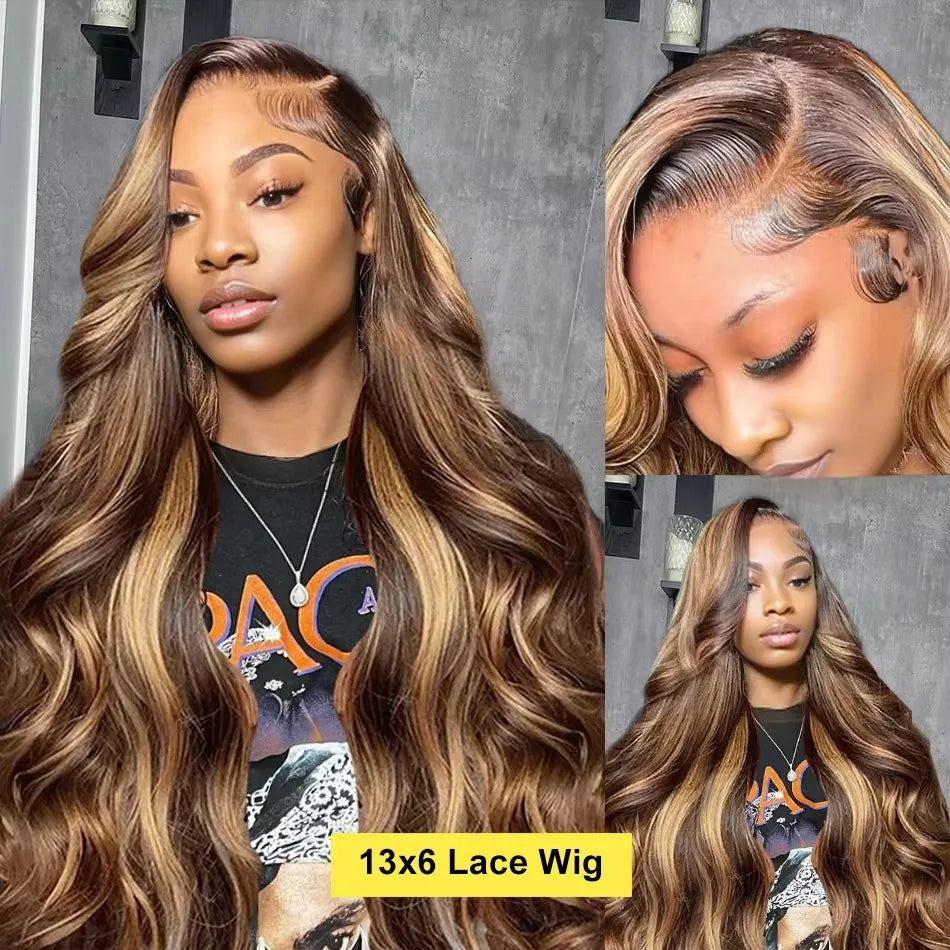 30 Inch Body Wave Highlight Lace Front Wig Human Hair 13x6 Hd Lace Frontal Wig High Density Colored Brazilian Hair Wigs Women Badiee Stylez