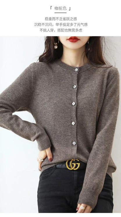 Knitted Cardigan Women's Sweater Autumn And Winter 2022 New Solid Color Coat Round Neck Short Long Sleeve Loose Korean Fashion