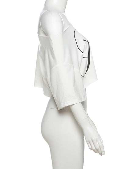 Nibber Loose Letter Print Mini t-Shirt Women Summer Trend Biased Collar Versatile Street Skinny Simple Classic Party Daily Tops