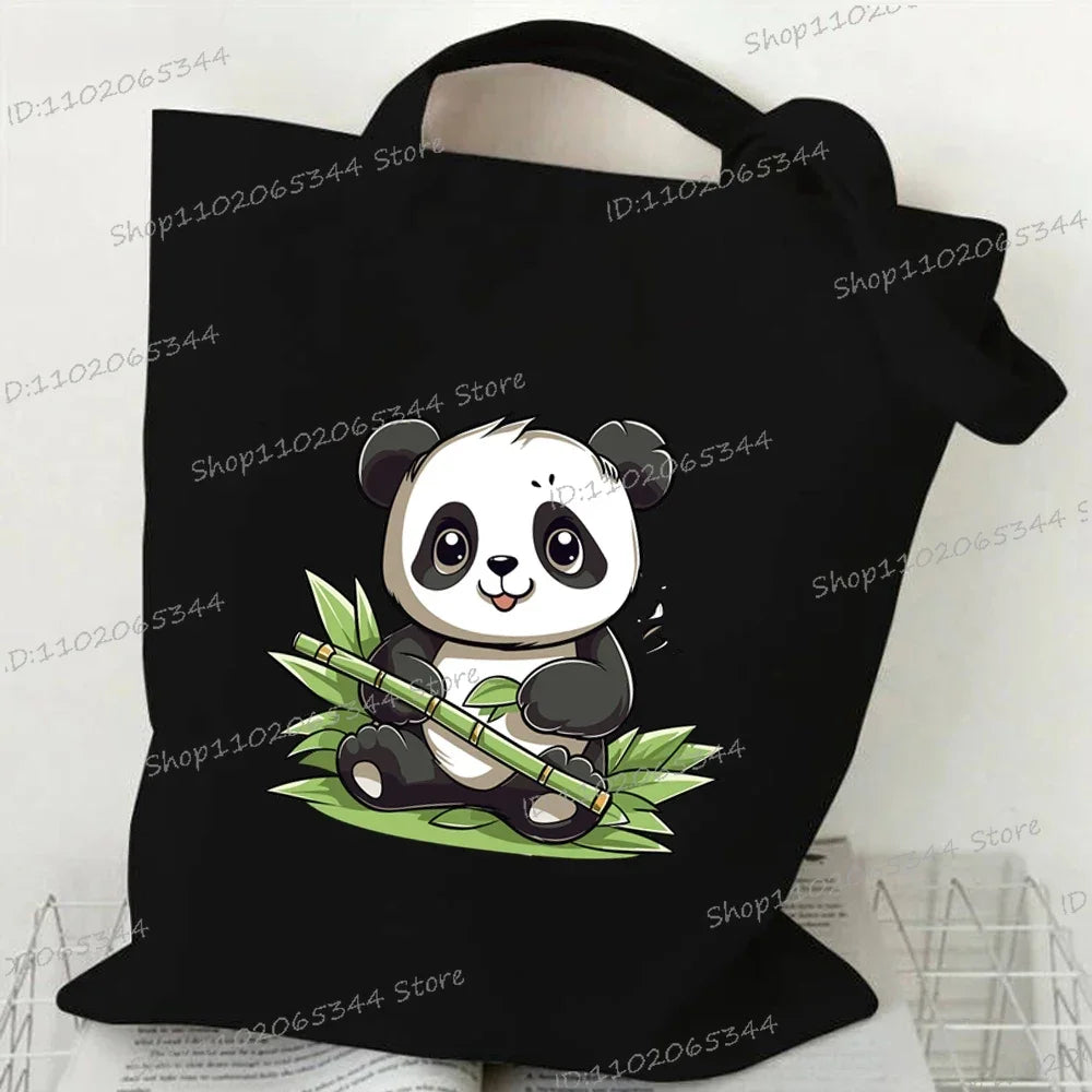 Canvas Bag for Women Cartoon Panda Printed Shopper Handbags Storage Reusable Canvas Shoulder Bag China Panda Female Tote Bag 4