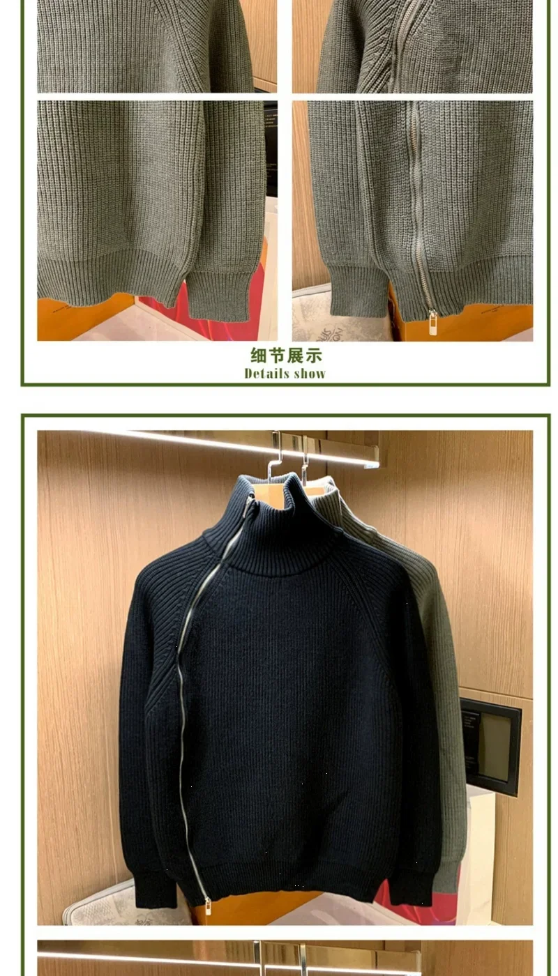 2025 Trendy Brand Solid Color Half Turtleneck Sweater for Men in Winter Personalized Side Zipper Sweater Design Warm Top Badiee Stylez