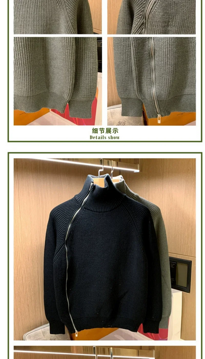 2025 Trendy Brand Solid Color Half Turtleneck Sweater for Men in Winter Personalized Side Zipper Sweater Design Warm Top Badiee Stylez