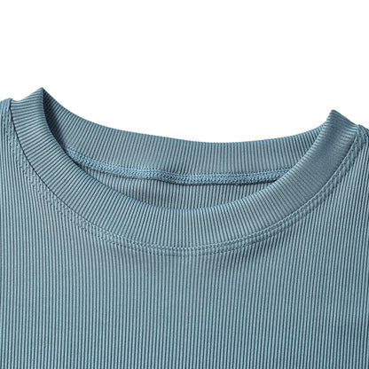 Lounge Wear Ribbed Casual 2 Piece Summer Shorts Set For Women Sleeve Top+Elastic Leggings Outfits