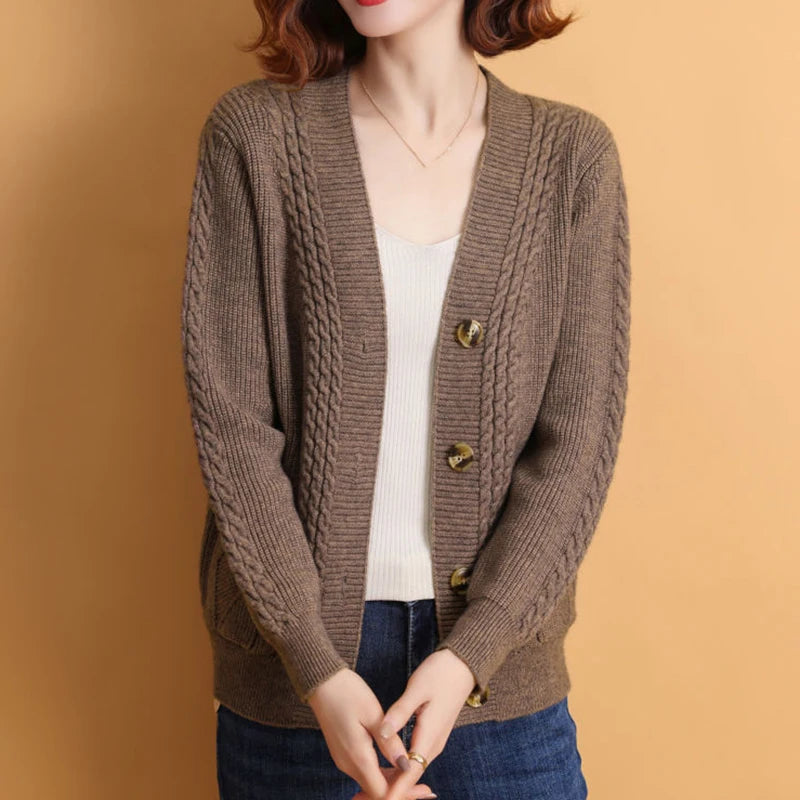 Rimocy Autumn Winter Knitting Cardigan Women 2024 Single Breasted V-Neck Sweater Woman Solid Color Long Sleeve Jumoer Coat Mujer