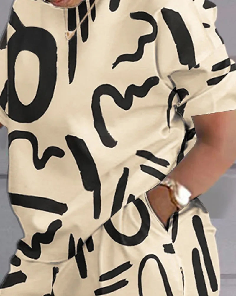 Women Casual Short Sleeve Outfit 2024 Summer Fashion Letter Printed O Neck Pocket Suit Female T Shirt Top Shorts Two Pieces Set