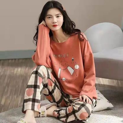 New Ladies Pajamas Loungewear Set Women's Spring and Autumn Style Long Sleeved Autumn Winter Loungewear Women's Plus Size Pajama Red