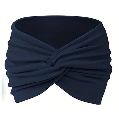 Women Headbands African Wide Hair Wrap Turban Twist Headband for Women Large Sport Workout Stretch Non-slip Big Hair Bands Navy Blue