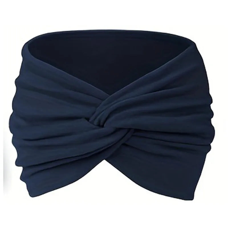 Women Headbands African Wide Hair Wrap Turban Twist Headband for Women Large Sport Workout Stretch Non-slip Big Hair Bands Navy Blue