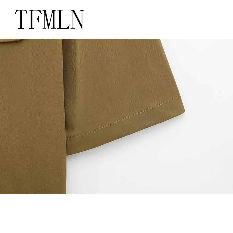 TFMLN Spring Summer New 2pcs Sets 2025 Women Solid Color Short Sleeve Shirts Pockets Tops Casual Shorts Sets