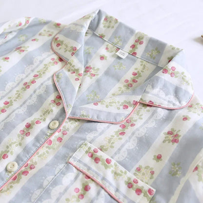 2025 Japanese New Women's Pajama Set 100% Cotton Gauze Long Sleeve Long Pants Two Piece Set Fresh and Sweet Thin Home Clothing