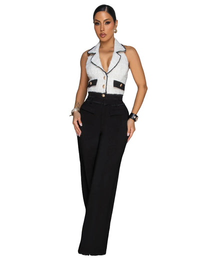 Elegent Office Lady Jumpsuits for Women Full Length Summer V Neck Sleeveless Blazer Jumpsuit High Waist Sexy Backless Jumpsuit Badiee Stylez