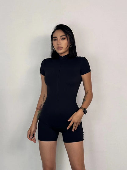 Womens Yoga Jumpsuits Short Sleeve Thin Slim Fit Stretch One Piece Playsuits Romper Sexy Fitness Female Basic Zipper Sportwears