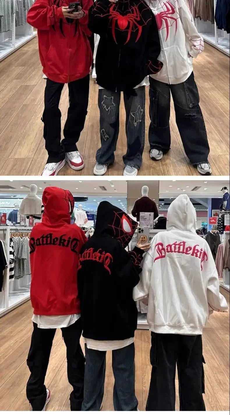 American Style Spiderman Sweatshirt Men Hip Hop Heavyweight Hardcore Cardigan Jacket Spring Autumn Design Sensibility Hooded Top