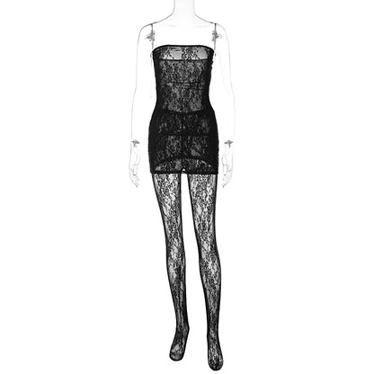 Joskaa Holiday Set Outfit For Women Black Red Lace Baddie 2 Piece Sets Outfits 2024 New Beach Sexy Leggings Club Party Outfit