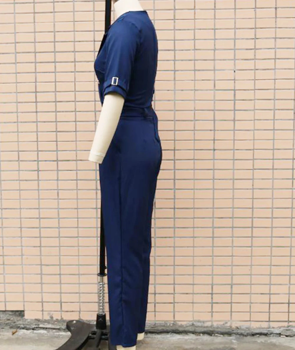 Women Suit Short Sleeve Jumpsuit Slim Fit Fashion Office Lady Spring Summer Elegant Solid Button Sexy High Waist Jumpsuits