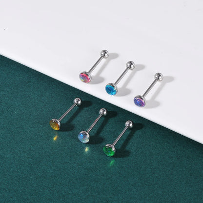 ZS 1Piece 14G Oil Luminescence Tongue Piercing Rings Stainless Steel Tongue Stud Skull Star Studs Earrings BCR Piercings Jewelry Badiee Stylez