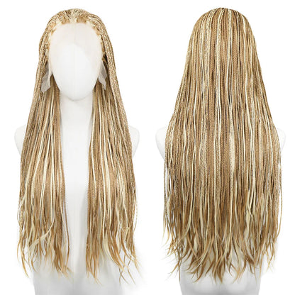 Ombre Blue Box Braided Wigs for Women 26inch Knotless Goddess Box Braid Lace Front Wig Colored Crochet Braid Synthetic Wig Highlight Blonde 26inches 13x3 Lace Front