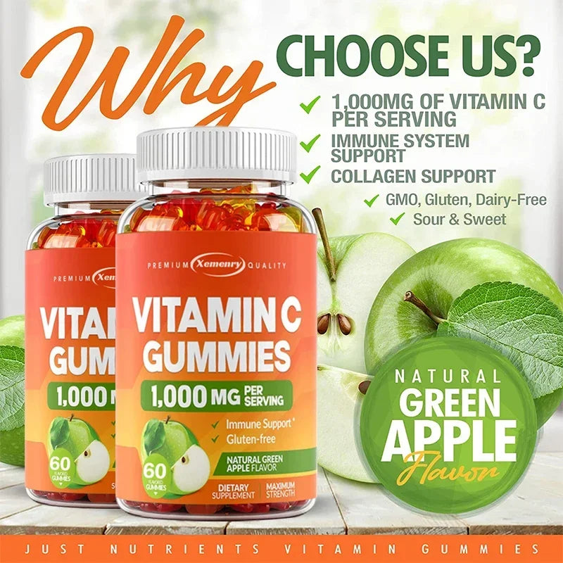 Vitamin C Gummies - Antioxidant, Promotes Collagen Production, Skin Glow, Supports Heart, Immune Health, Vegetarian