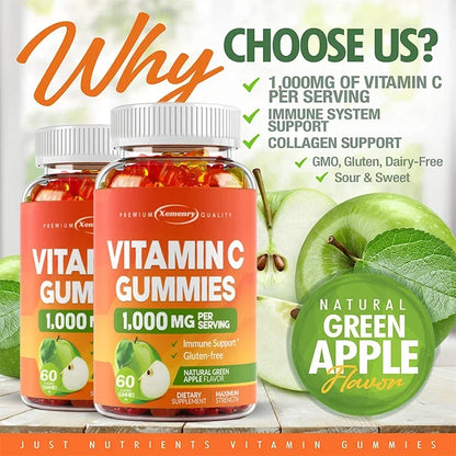 Vitamin C Gummies - Antioxidant, Promotes Collagen Production, Skin Glow, Supports Heart, Immune Health, Vegetarian