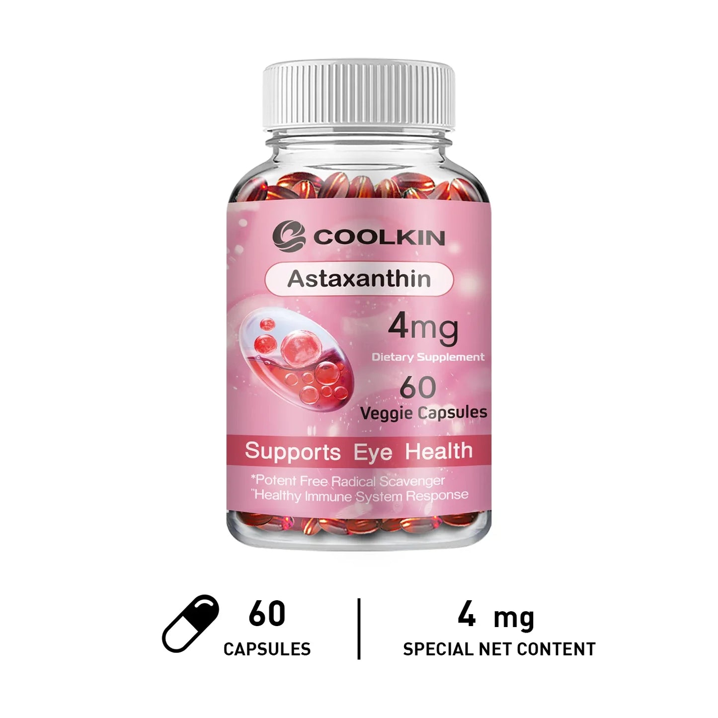 Astaxanthin - Supports Eyes, Promotes Nervous System Health, and Improves Immunity, Non-GMO Supplement 60 Capsules
