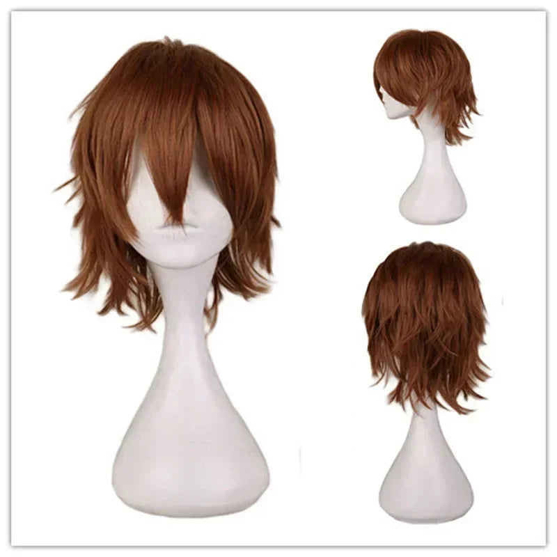 Universal Short Cosplay Wig Silver Red Pink Blonde Grass Green Black Straight Men's Wig for Halloween Cosplay Costume Party