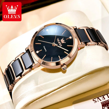 OLEVS Luxury Brand Women Watches Ceramic Tape Japanese Movement Quartz Watch for Lady Gift Bracelet Fashion Versatile Exquisite black CHINA