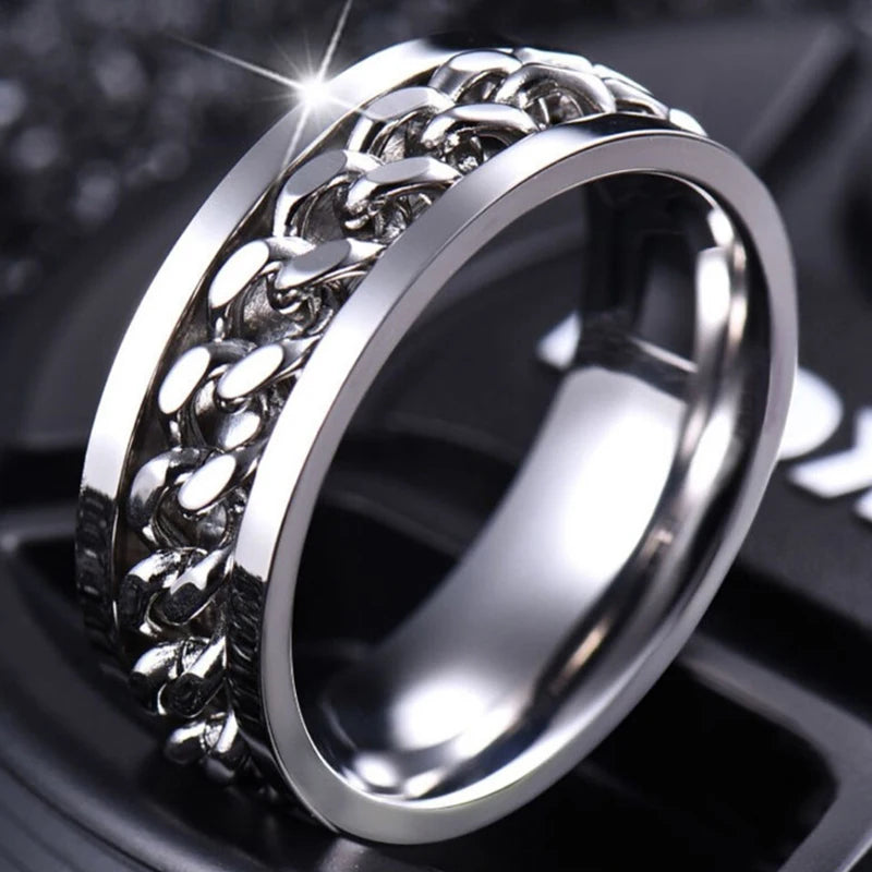 Fashion Women Chain Link Men's Rotatable Ring Stainless Steel Chain Link Men's Titanium Steel Corkscrew Ring Charm Jewelry Gifts