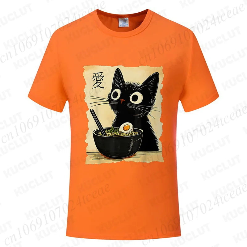 Funny Cat Ramen Graphic Tee Japanese Kawaii Anime Cat T-Shirt Fashion T-shirts Short Sleeve Clothes Trend Casual Unisex Tshirts X250102-1-8