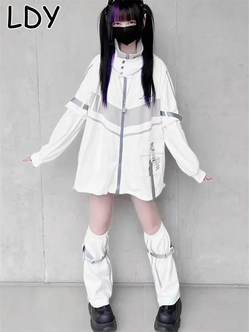 Japanese Oversized Hoodies Streetwear Vintage Contrast Coats Women Loose Y2k Aesthetic Jackets2025 Casual Grunge Zipper Tops Badiee Stylez
