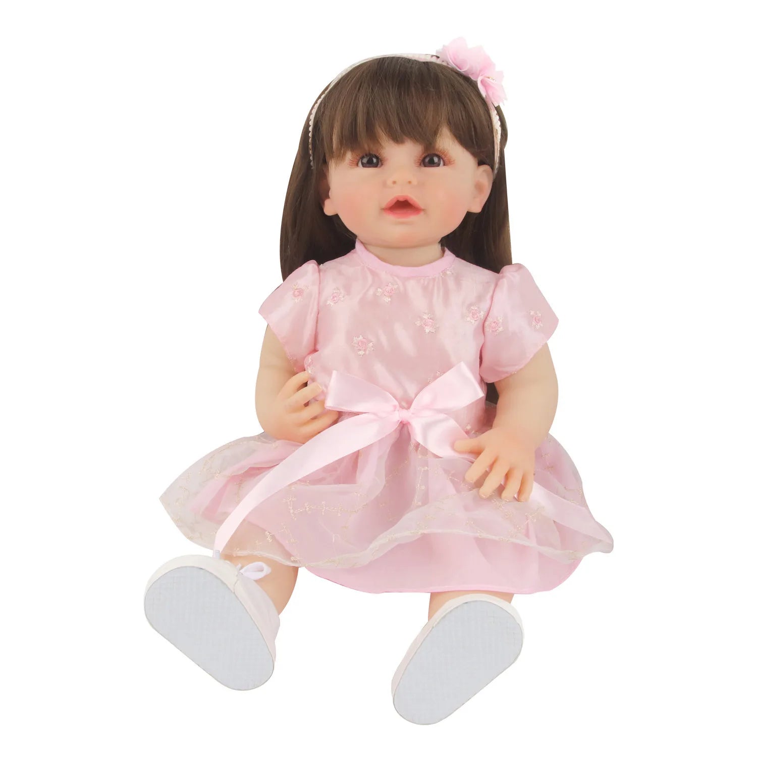 Cute PinkPrincess Doll Dress Set For 22 Inches Reborn Girl Doll Skirt+Hairband Bow Suit For 55Cm Baby New Born Girl Dolls TOy