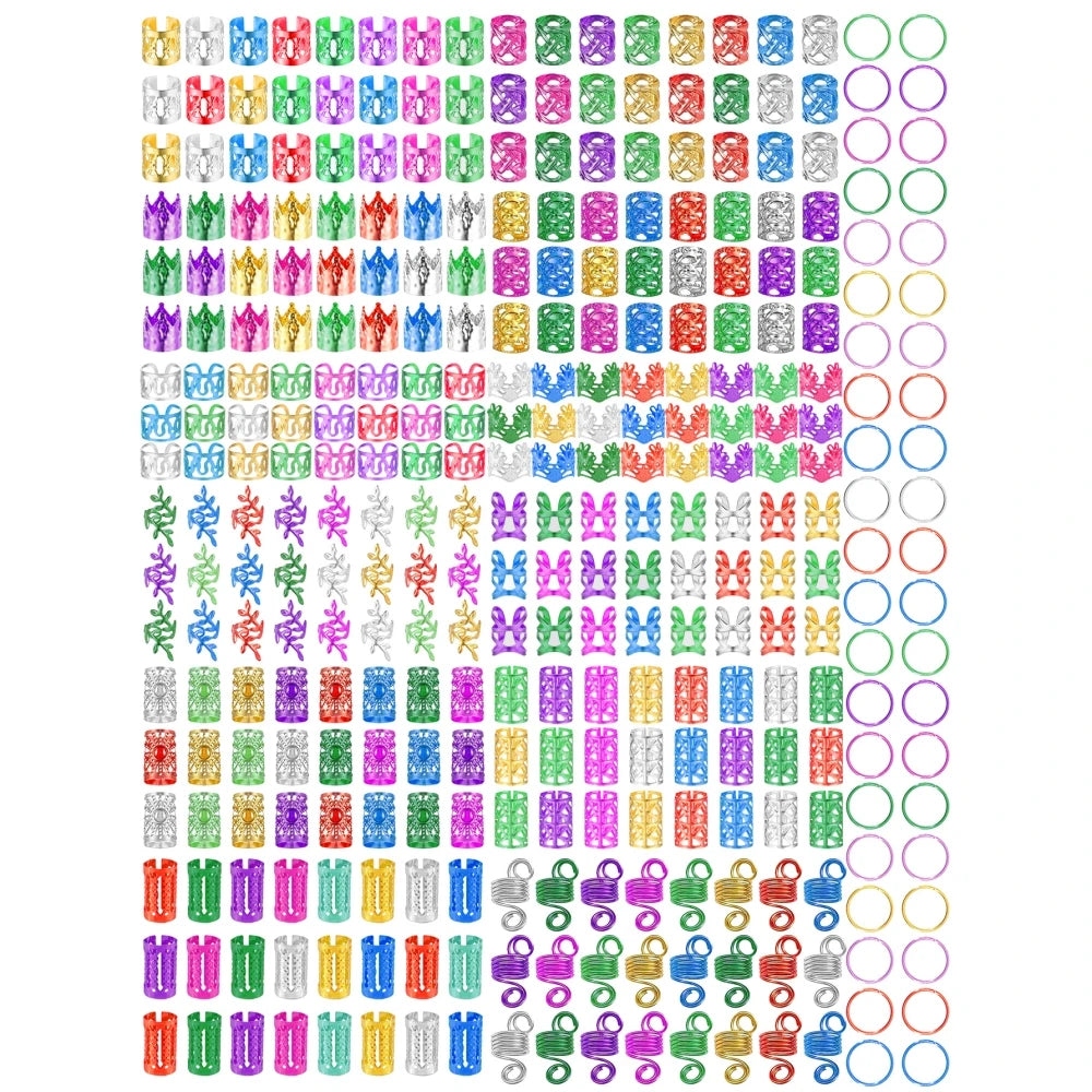 280pcs Alloy Hair Accessories Set, Elegant BOHO Style, Hollow Beaded Designs, Round Shape, Solid Color Hair Jewelry