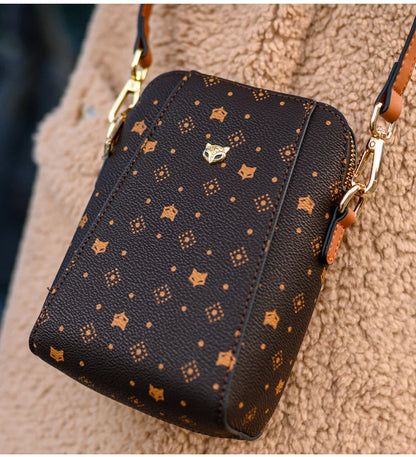 FOXER Woman Small Monogram Cellphone Bag Vintage Shoulder Bag Girl Mini Crossbody Bag PVC Lady Messenger Bag Gift for Wife,Lover