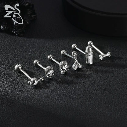 ZS 1 Piece 14G Stainless Steel Tongue Piercing Ring Colorful Butterfly Bone Tongues Stud Punk Skull Snake Body Piercings Jewelry