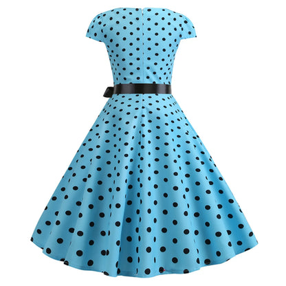 Woman Retro Dresses Audrey Hepburn 1950s 60s Rockabilly Polka Dot Printed Bowknot Pinup Ball Gown Party Dress Robe Vestidos