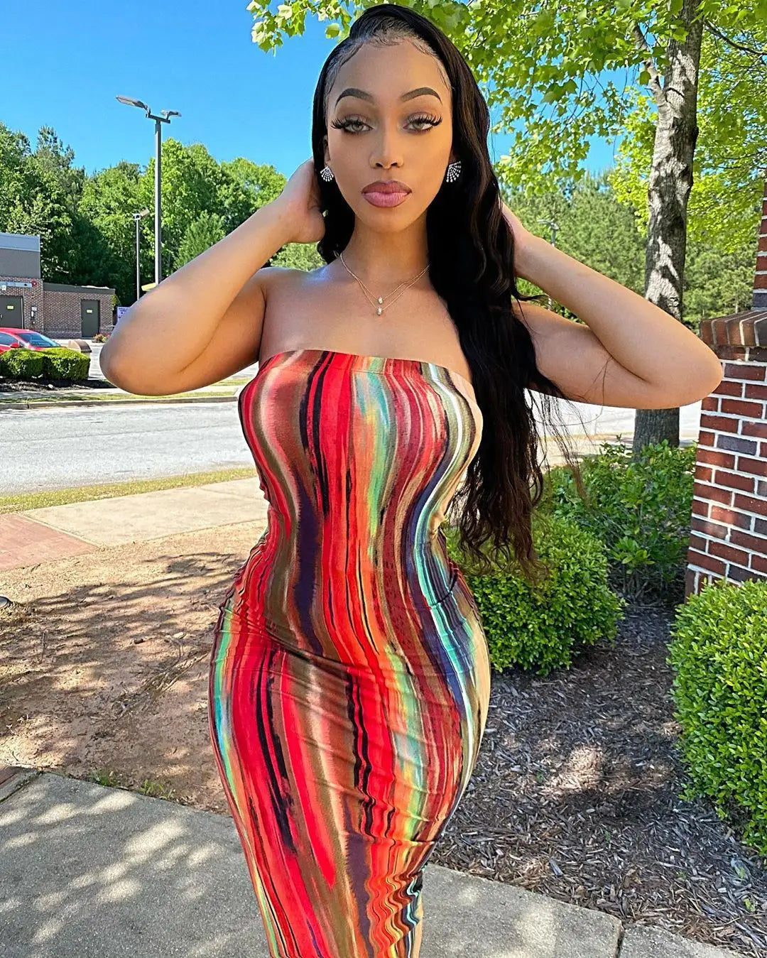 Spring And Summer Dresses For Women Chest Wrap Printed Off Shoulder Bandage Slim Sexy Long Dress 2023 New Fashion party MsChuh