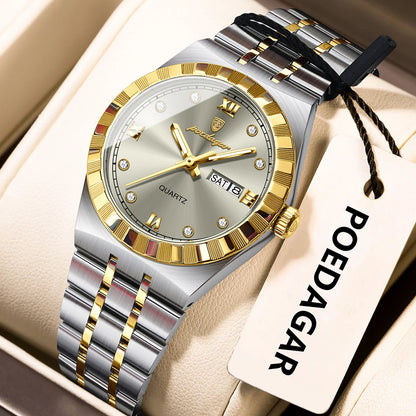 POEDAGAR Luxury Original Ladies Watch Luminous Waterproof Week Date Woman Wristwatch Stainless Steel Women Quartz Watches Female 794 Gold Grey